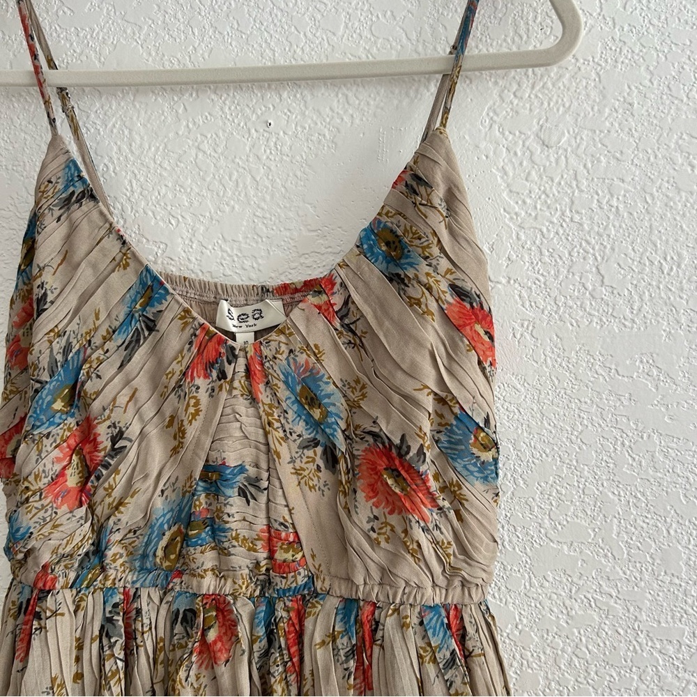 Sea New York Roanne Floral Print Pleated Ruffle Tiered Sleeveless Midi  Dress - Picture 4 of 9